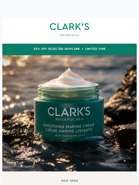 clarksbotanicals newsletter: 25% off — The Sale Edit