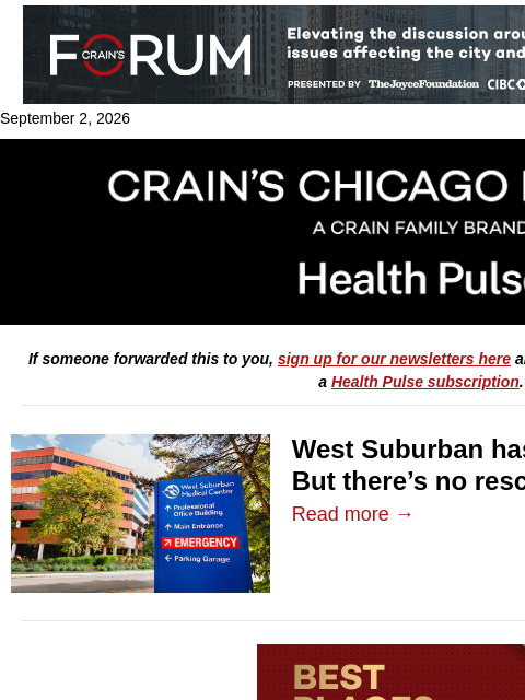 crainalerts newsletter: Insight's call for support in West Suburban reviva...