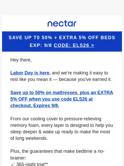 nectarsleep newsletter: Your coolest sleep yet. Labor Day Sale starts now ...
