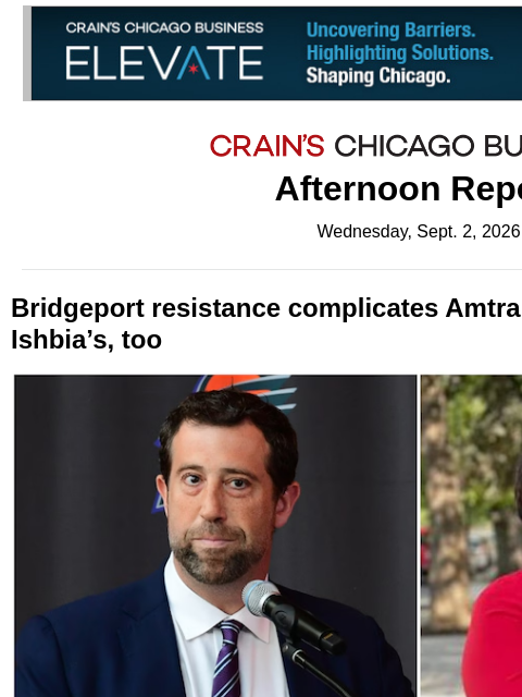 crainalerts newsletter: Bridgeport resistance complicates Amtrak's plans
