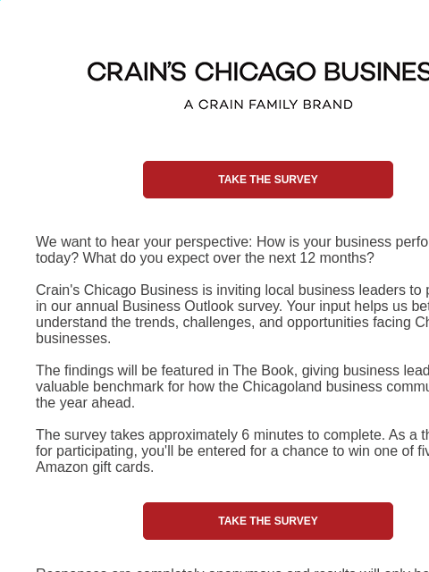 crainalerts newsletter: [Action Requested] Business Leaders, share your ou...
