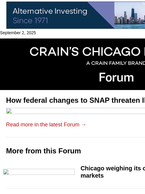 crainalerts newsletter: SNAP changes could upend Illinois' food system