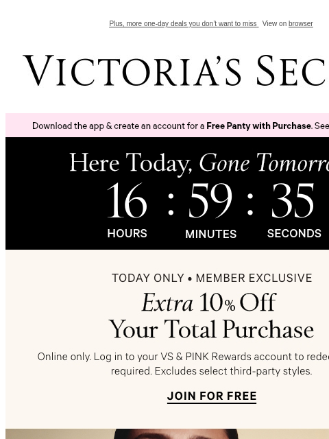 victoriassecret newsletter: Today Only: 40% Off + Extra 10% Off for Members