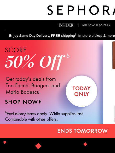 sephora newsletter: 🚨 ENDS TOMORROW 🚨 Earn 500 points when you spend...