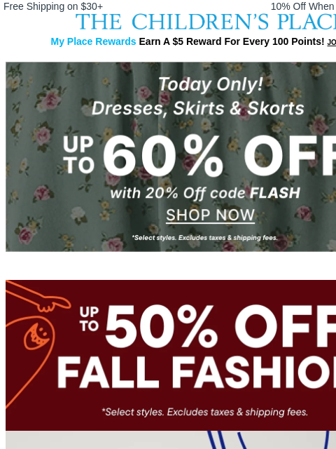 childrensplace newsletter: ONE DAY Flash Sale⚡DON'T MISS up to 60% OFF Dresse...