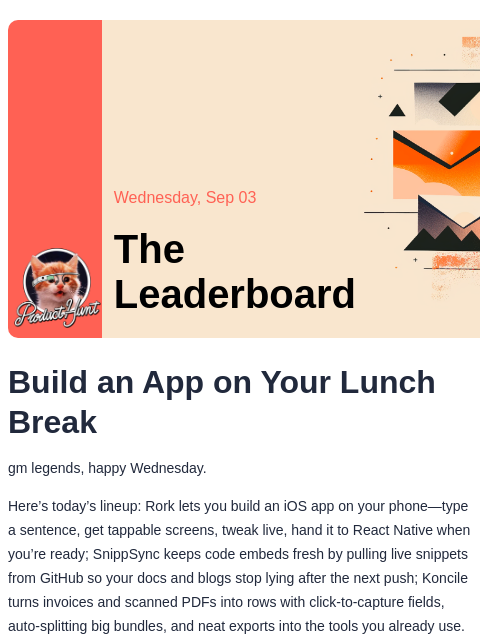 producthunt newsletter: 😸 Build apps in minutes