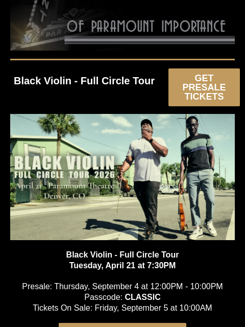 kroenkeentertainment newsletter: Black Violin + Enter for a chance to win tickets t...