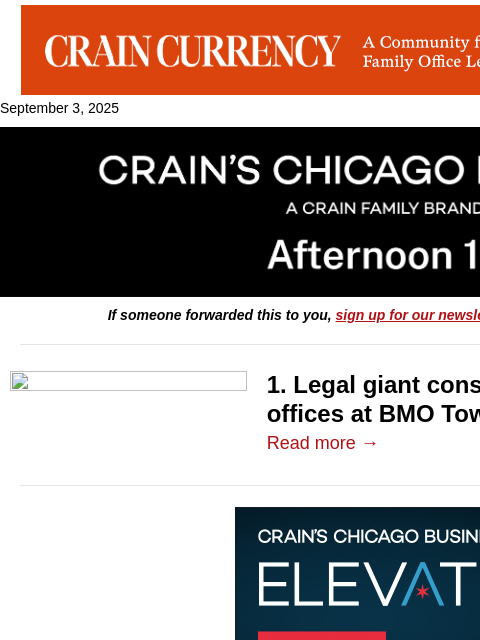 crainalerts newsletter: Big law presence grows at BMO Tower