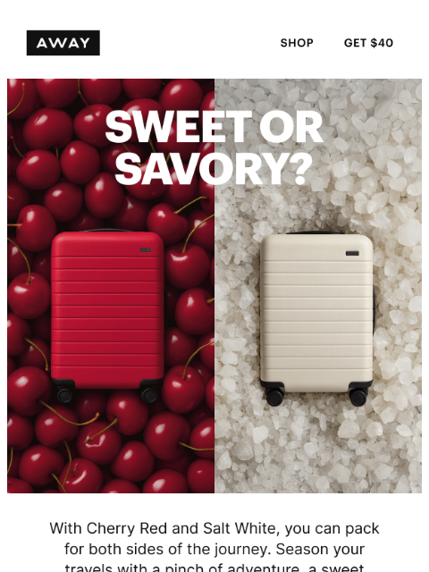 awaytravel newsletter: NEW colors just landed, and they're juicy
