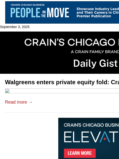 crainalerts newsletter: Walgreens enters private equity fold: Crain's Dail...
