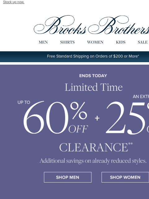 brooksbrothers newsletter: Ends today! Up to 60% off + an extra 25% off sale