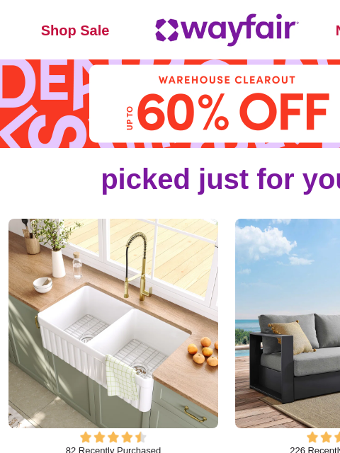 wayfair newsletter: KITCHEN SINKS 📣 Our Warehouse Clearout starts NOW...