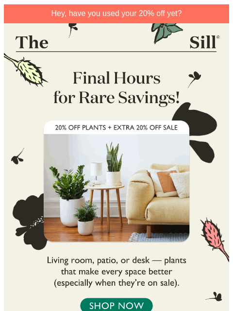 thesill newsletter: Almost gone — extra 20% off 🌱