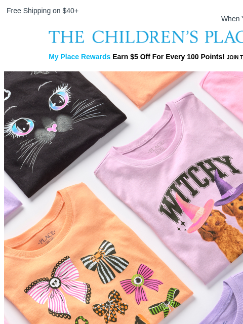 childrensplace newsletter: Trick or Treat: 5+ Halloween Tees at $5 each! 🍬