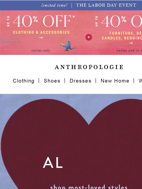 anthropologie newsletter: Up to 40% OFF clothing & accessories