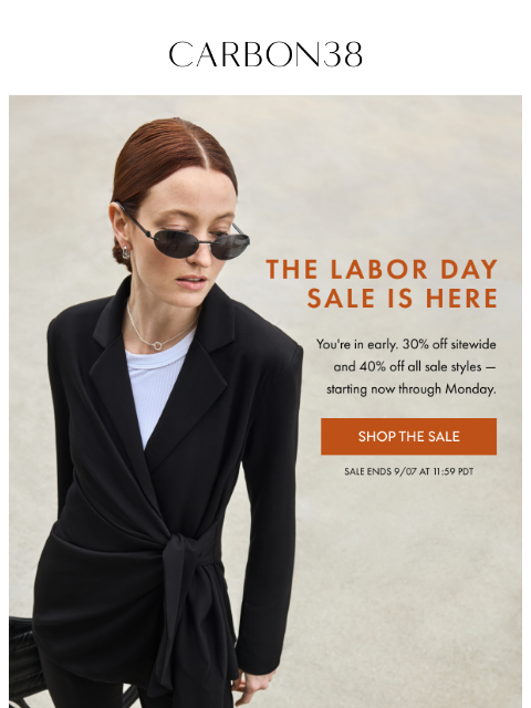 carbon38 newsletter: You're in Early! Save up to 40% off