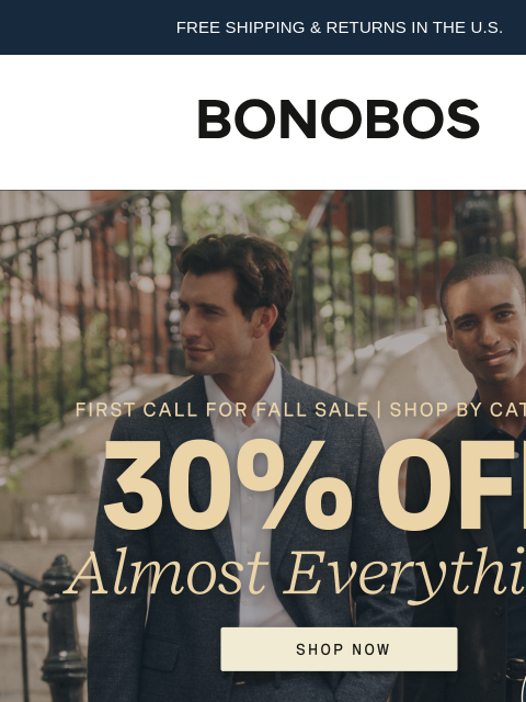 bonobos newsletter: 30% Off Almost Everything from Chinos to Suits