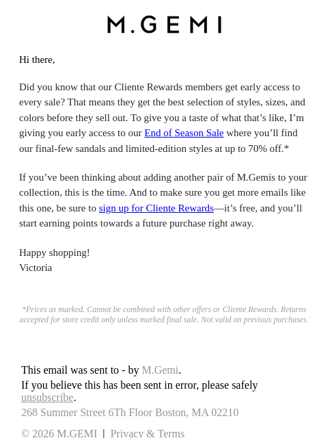 mgemi newsletter: PRIVATE SALE ACCESS