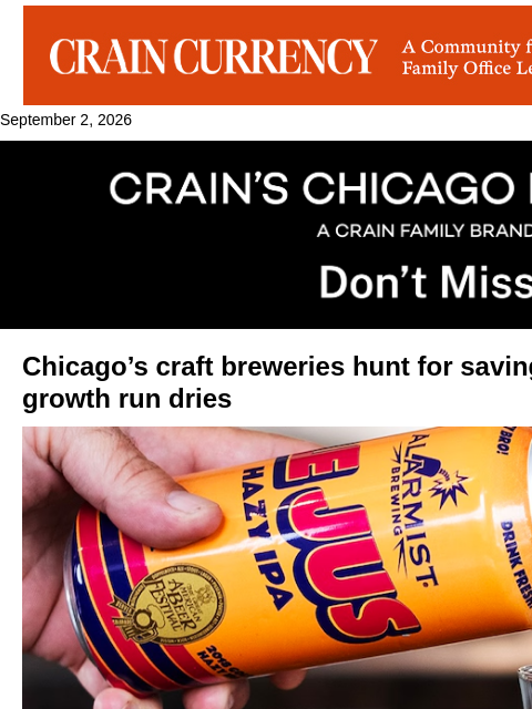 crainalerts newsletter: Craft breweries merge as industry growth slows