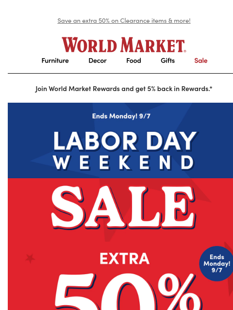 emailworldmarket newsletter: Don't miss our Labor Day Weekend Sale 👉