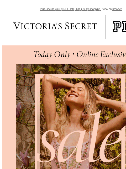 Plus, secure your (FREE Tote) bag just by shopping View on browser Victoria's Secret Masthead PINK Masthead VSCC Available Credit Introduction Shop Now Shop Now Shop Now Display images to show real