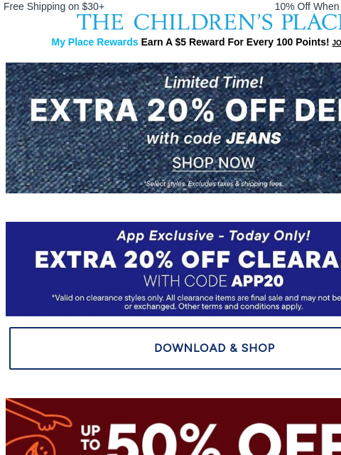childrensplace newsletter: 🙌 Kick off the weekend early—extra 20% off denim!
