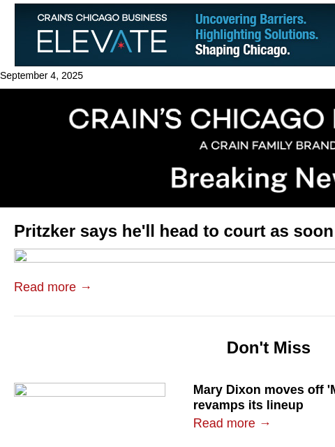 crainalerts newsletter: Pritzker vows swift court action if troops deploye...
