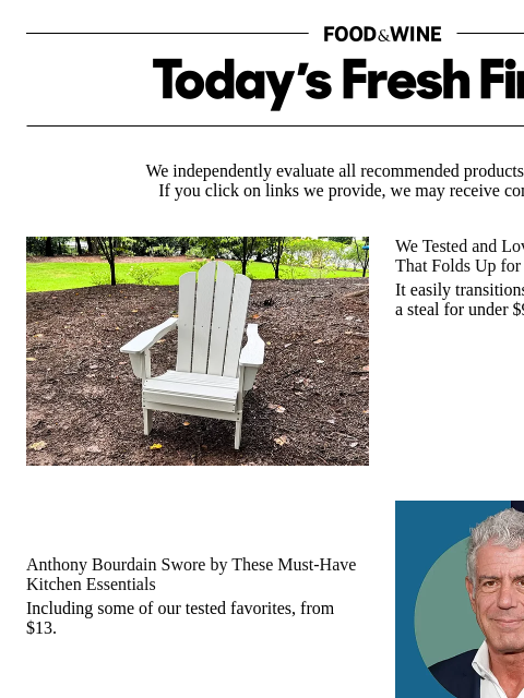 foodandwine newsletter: Anthony Bourdain Swore by These Kitchen Essentials