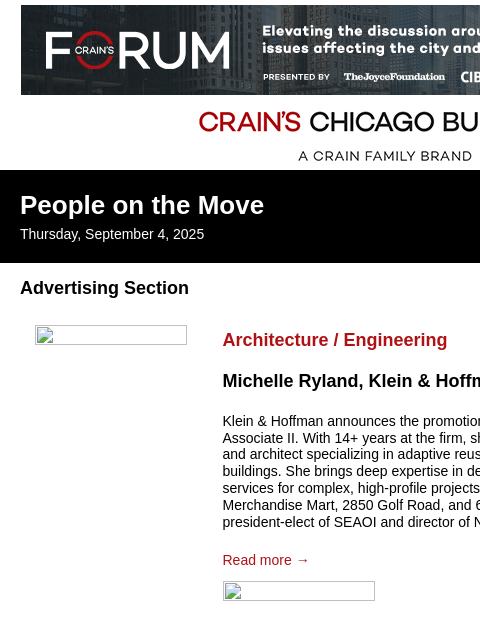 crainalerts newsletter: Crain's Chicago Business - People on the Move