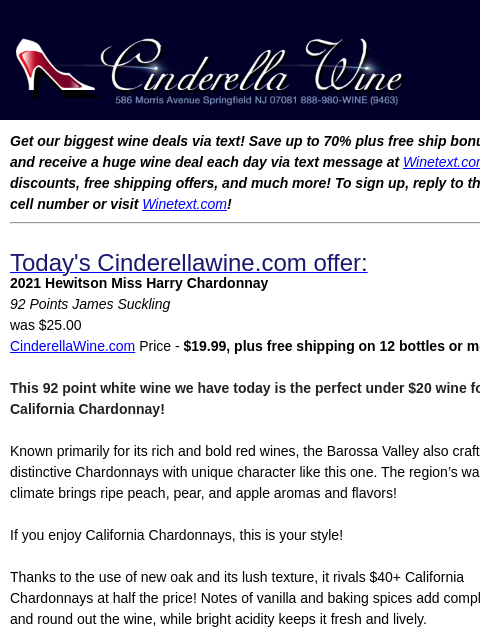 winelibrary newsletter: 2021 Hewitson Miss Harry Chardonnay (92 JS)  Free ...