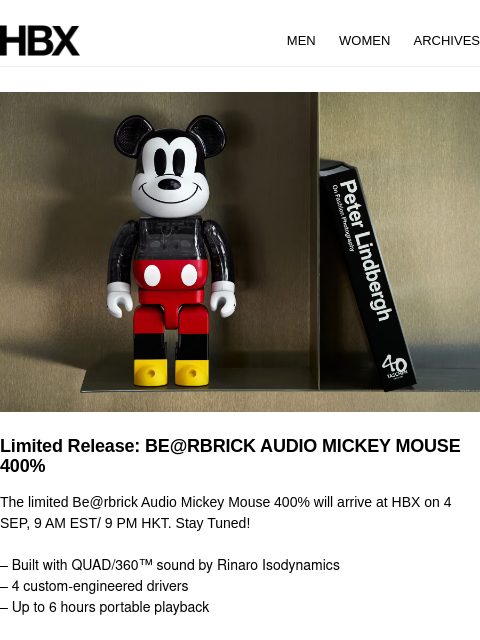 hbx newsletter: Limited Release: BE@RBRICK AUDIO MICKEY MOUSE 400%