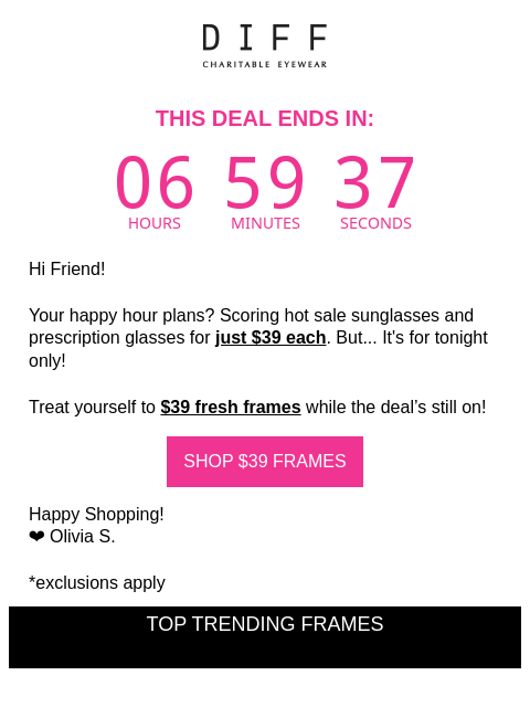 diffeyewear newsletter: Tonight Only: $39 Sunglasses & Prescription Glasse...
