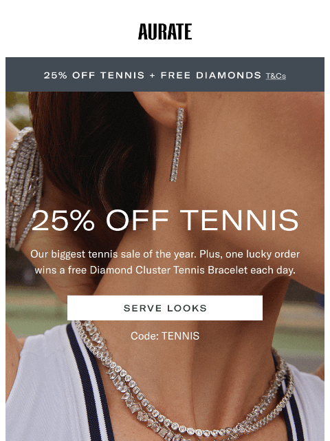 auratenewyork newsletter: 25% OFF TENNIS 🎾