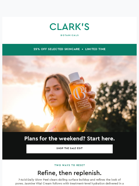 clarksbotanicals newsletter: 25% off, all weekend long