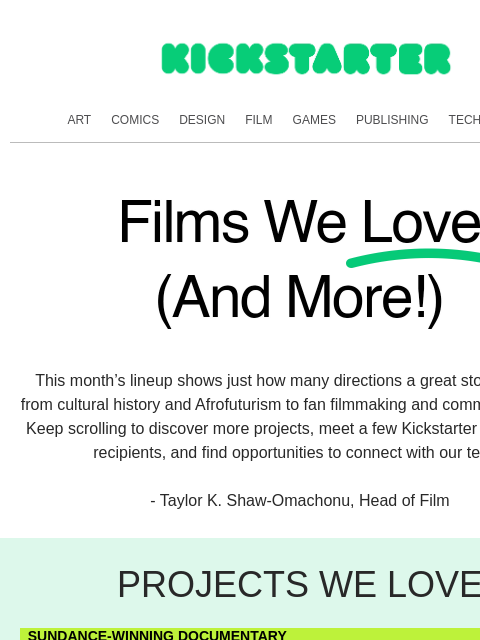 kickstarter newsletter: A wide-angle view of what’s next
