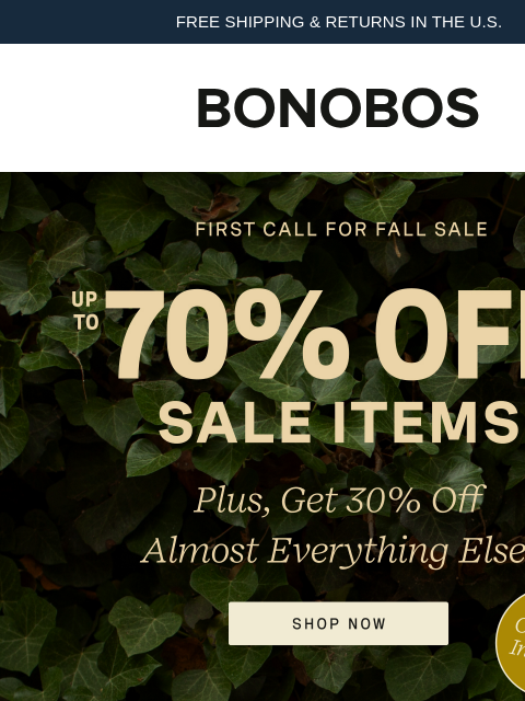 bonobos newsletter: Now: Up to 70% Off Sale | 30% Off Almost Everythin...