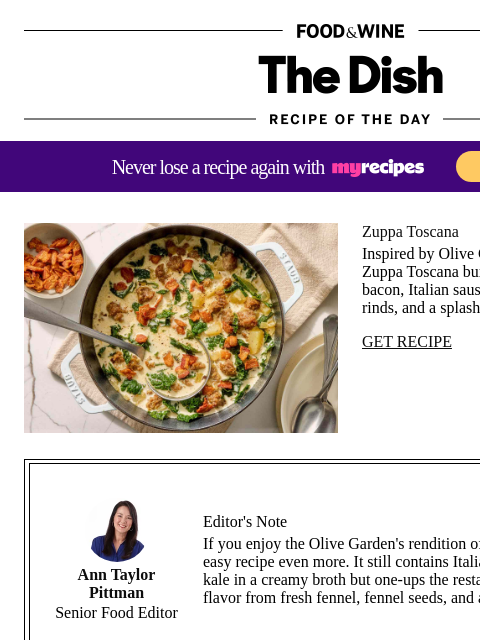 foodandwine newsletter: We Re-Created Olive Garden's Zuppa Toscana