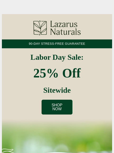 lazarusnaturals newsletter: 🎉 Labor Day = 25% Off Everything