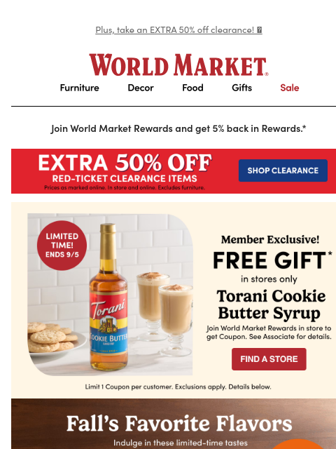 emailworldmarket newsletter: FREE Torani Syrup 🍪