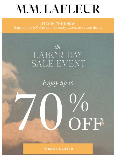 mmlafleur newsletter: 70% off, just for you.