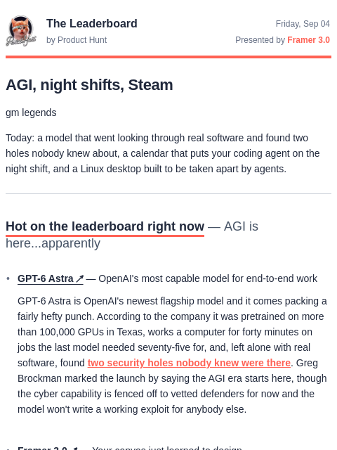 producthunt newsletter: Brockman just announced the AGI era
