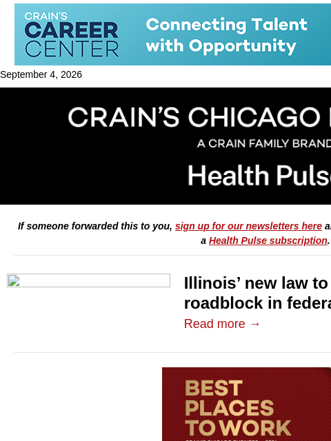 crainalerts newsletter: PBMs get early win in Illinois drug price fight
