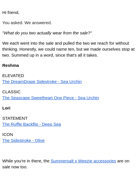 summersalt newsletter: The ones we reach for 💛