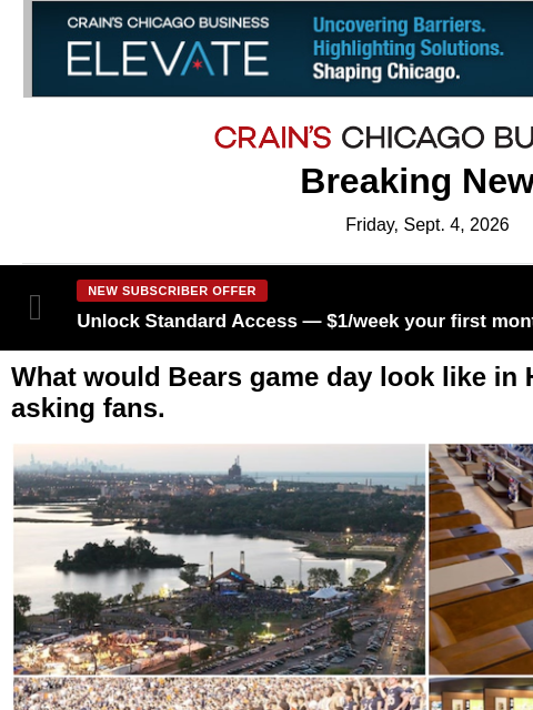 crainalerts newsletter: Bears survey asks fans to imagine game day in Hamm...