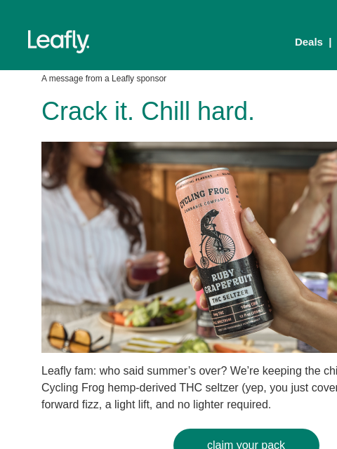 leafly newsletter: Hemp THC seltzer giveaway 🐸
