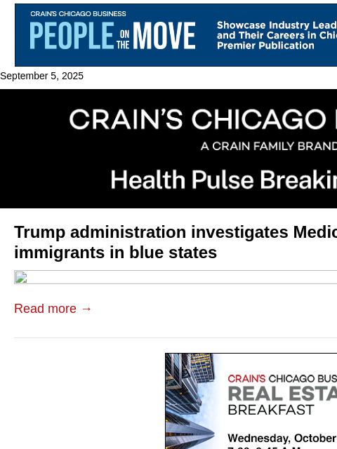 crainalerts newsletter: Trump's immigration crackdown moves to Medicaid