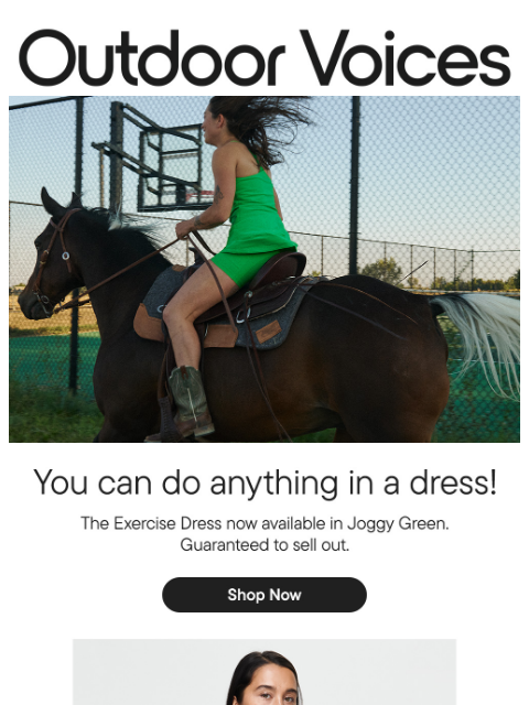 outdoorvoices newsletter: New Exercise Dress in Joggy Green