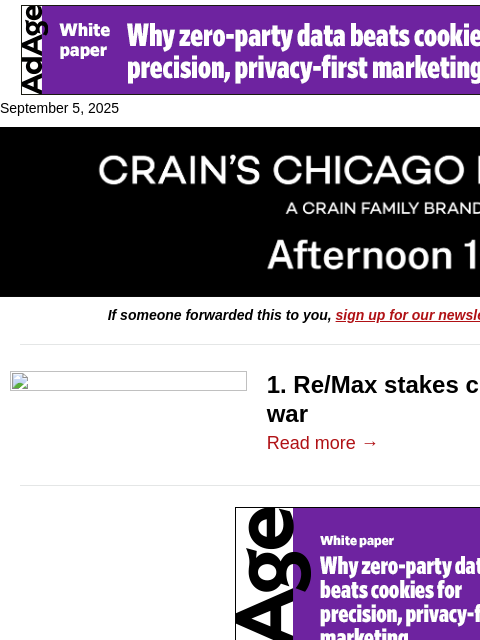 crainalerts newsletter: Re/Max stakes claim in North Shore turf war