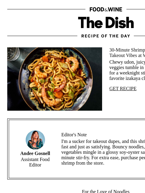 foodandwine newsletter: Shrimp Yaki Udon