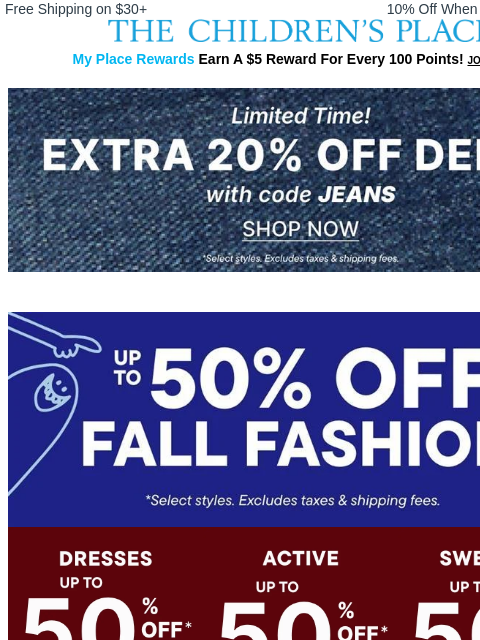 childrensplace newsletter: ✨ Weekend ONLY Deal ✨ Extra 20% Off Denim Styles